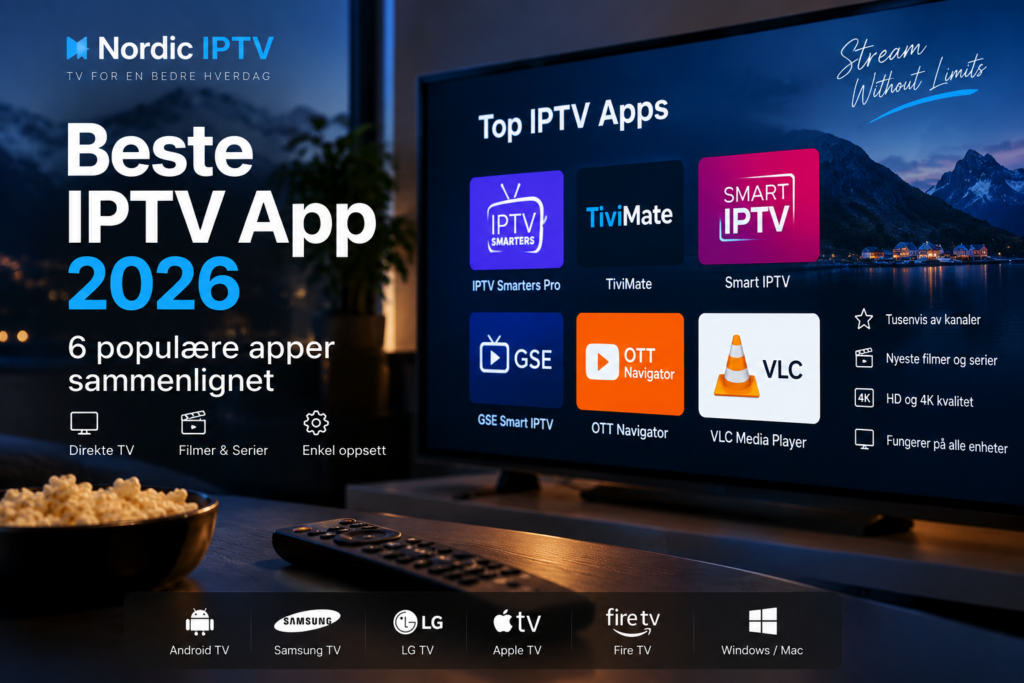 Beste IPTV app 2026 – IPTV Smarters Pro, TiviMate og Smart IPTV